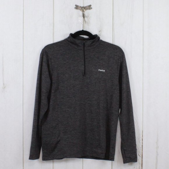 Reebok Other - Reebok Gray Quarter Zip Mock Neck Long Sleeve Thumb Hole Pullover Shirt Size L
